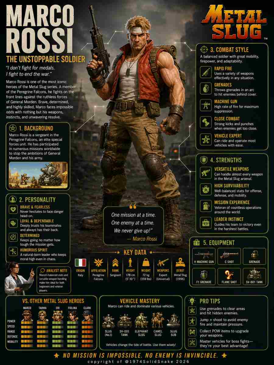 [Infographic] Legend: Marco Rossi (Metal Slug)