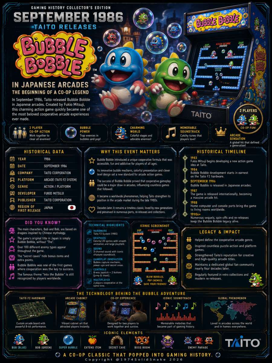 [Historical Event] In September 1986, Taito released Bubble Bobble in Japanese arcades