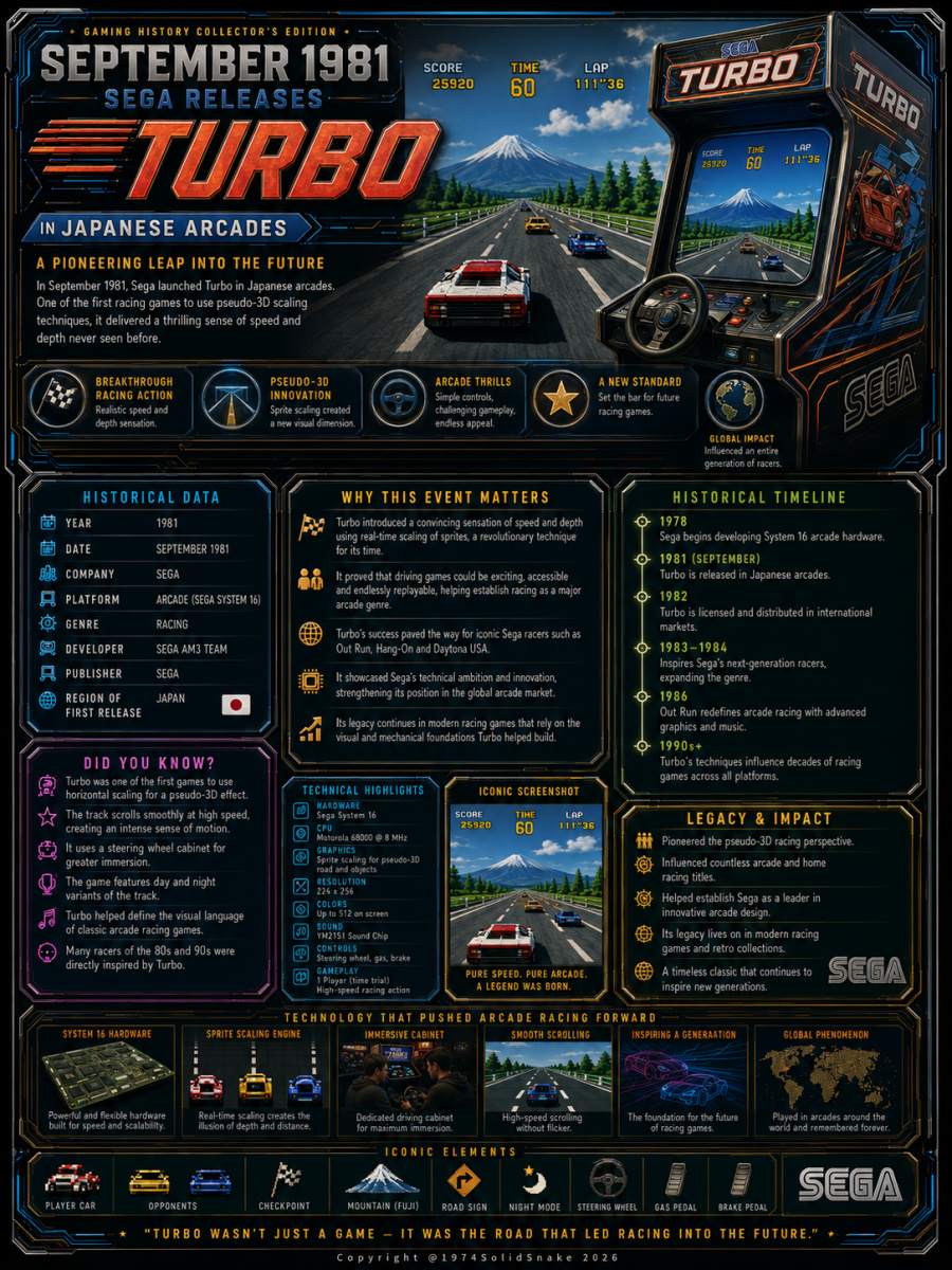 [Historical Event] Released in September 1981, Turbo marked a major technological breakthrough for Sega and the arcade industry